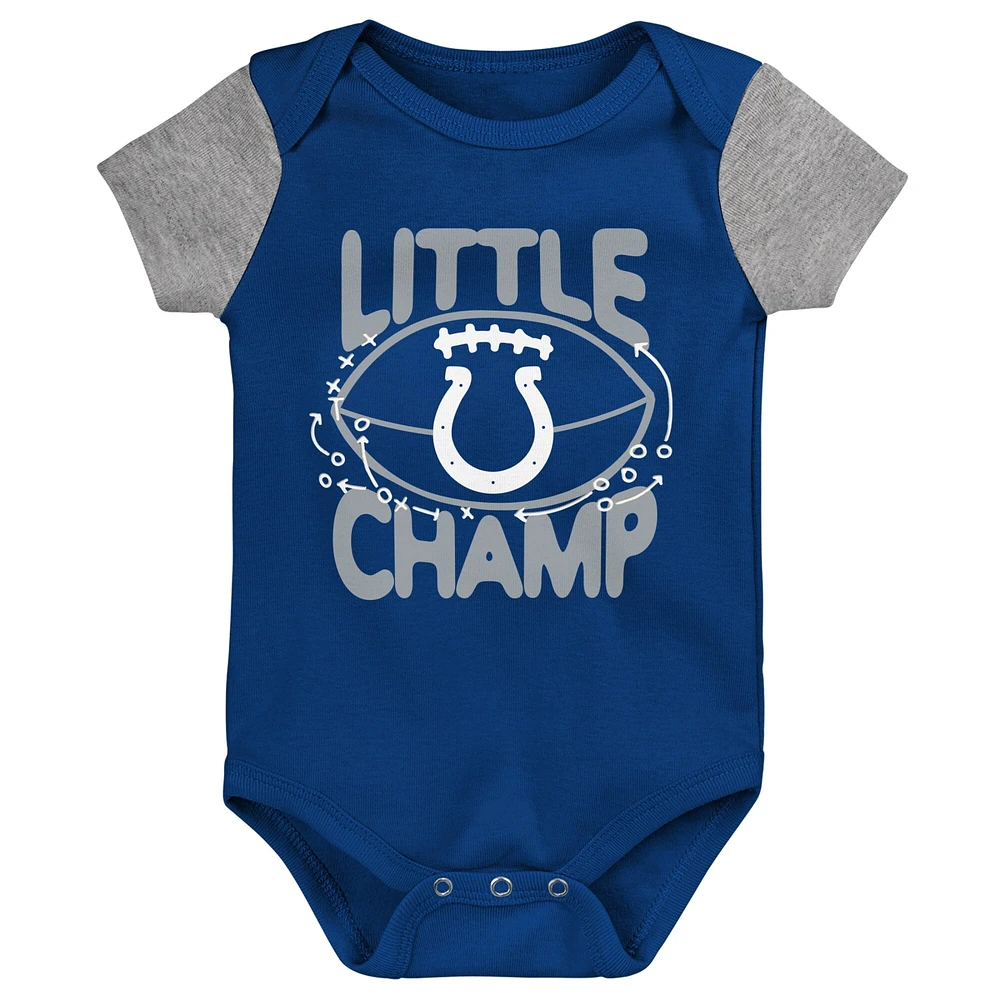 Ensemble bavoir et chaussons trois pièces Indianapolis Colts Little Champ pour nouveau-né bébé Royal/Gris