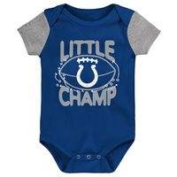 Newborn & Infant Royal/Gray Indianapolis Colts Little Champ Three-Piece Bodysuit Bib Booties Set