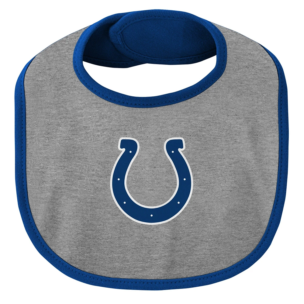 Ensemble bavoir et chaussons trois pièces Indianapolis Colts Little Champ pour nouveau-né bébé Royal/Gris