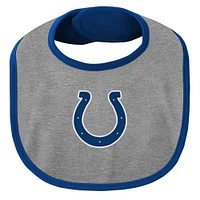 Ensemble bavoir et chaussons trois pièces Indianapolis Colts Little Champ pour nouveau-né bébé Royal/Gris