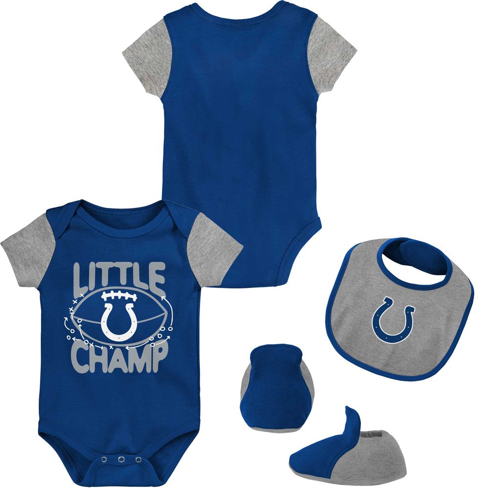 Newborn & Infant Royal/Gray Indianapolis Colts Little Champ Three-Piece Bodysuit Bib Booties Set