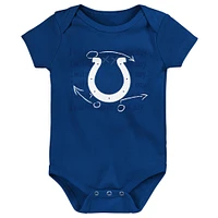 Newborn & Infant Royal/White/Heather Gray Indianapolis Colts Three-Pack Eat, Sleep Drool Retro Bodysuit Set