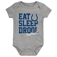 Newborn & Infant Royal/White/Heather Gray Indianapolis Colts Three-Pack Eat, Sleep Drool Retro Bodysuit Set