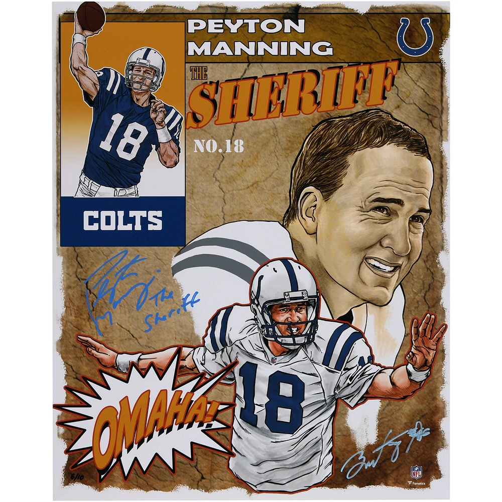 Peyton Manning Indianapolis Colts Autographed 16" x 20" Photo Print with "The Sheriff" Inscription - Art by Brian Kong - Limited Edition of 10