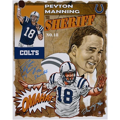 Peyton Manning Indianapolis Colts Autographed 16" x 20" Photo Print with "The Sheriff" Inscription - Art by Brian Kong - Limited Edition of 10