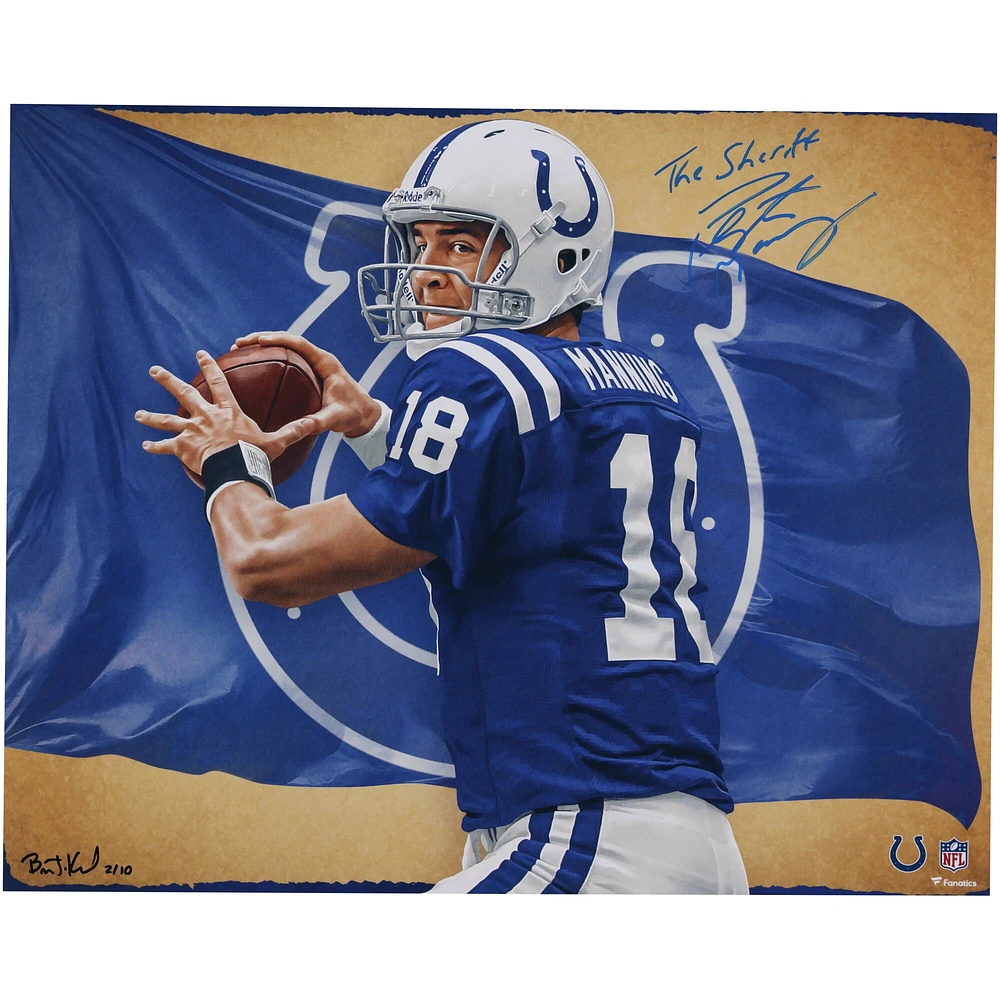 Peyton Manning Indianapolis Colts Autographed 16" x 20" Photo Print with "The Sheriff" Inscription - Art by Brian Konnick - Limited Edition of 10