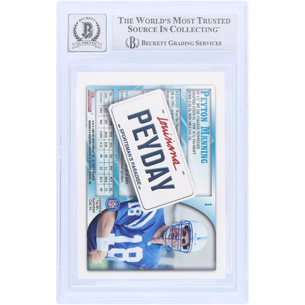 Peyton Manning Indianapolis Colts Autographed 1998 Bowman Interstate #1 Beckett Fanatics Witnessed Authenticated /10 Rookie Card