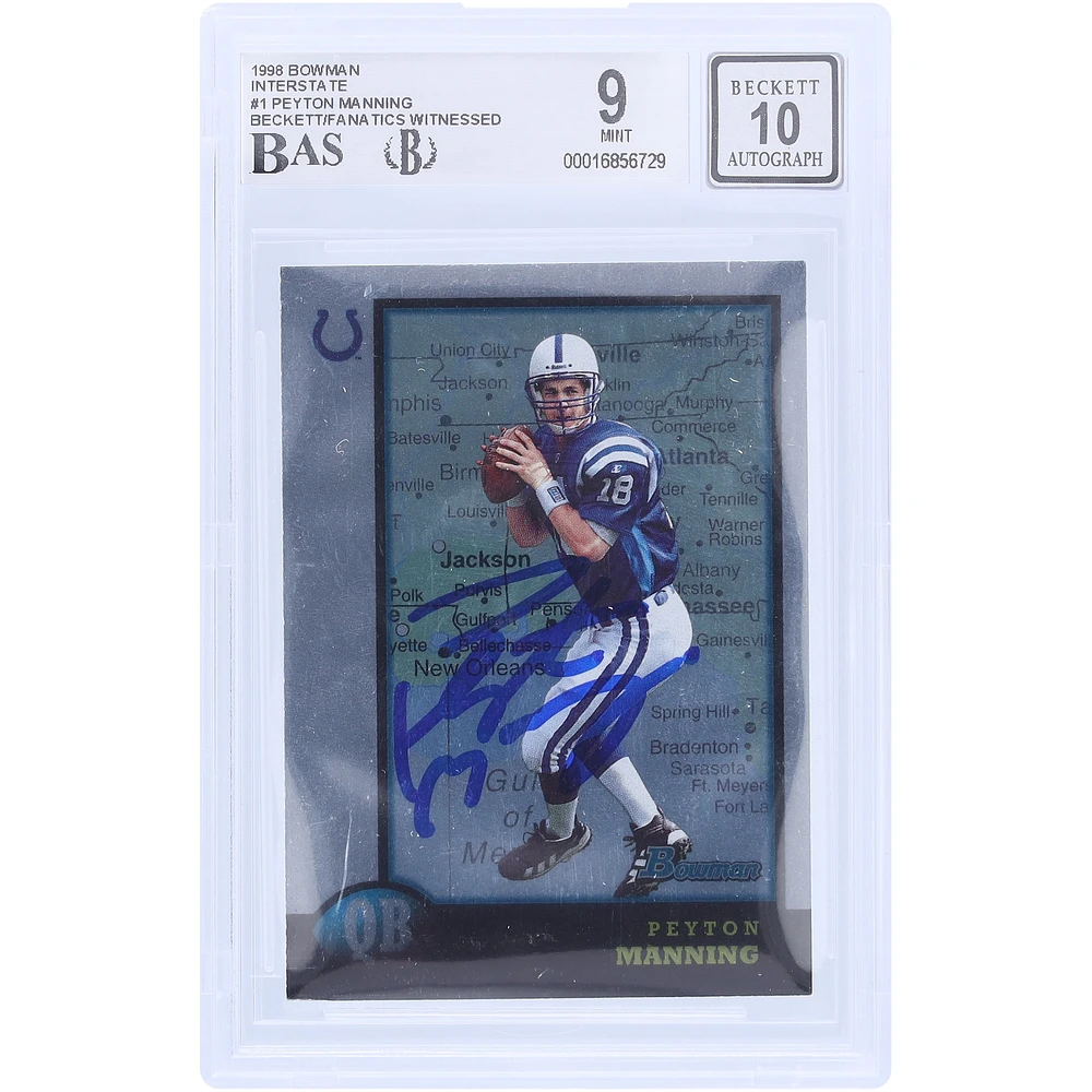 Peyton Manning Indianapolis Colts Autographed 1998 Bowman Interstate #1 Beckett Fanatics Witnessed Authenticated /10 Rookie Card