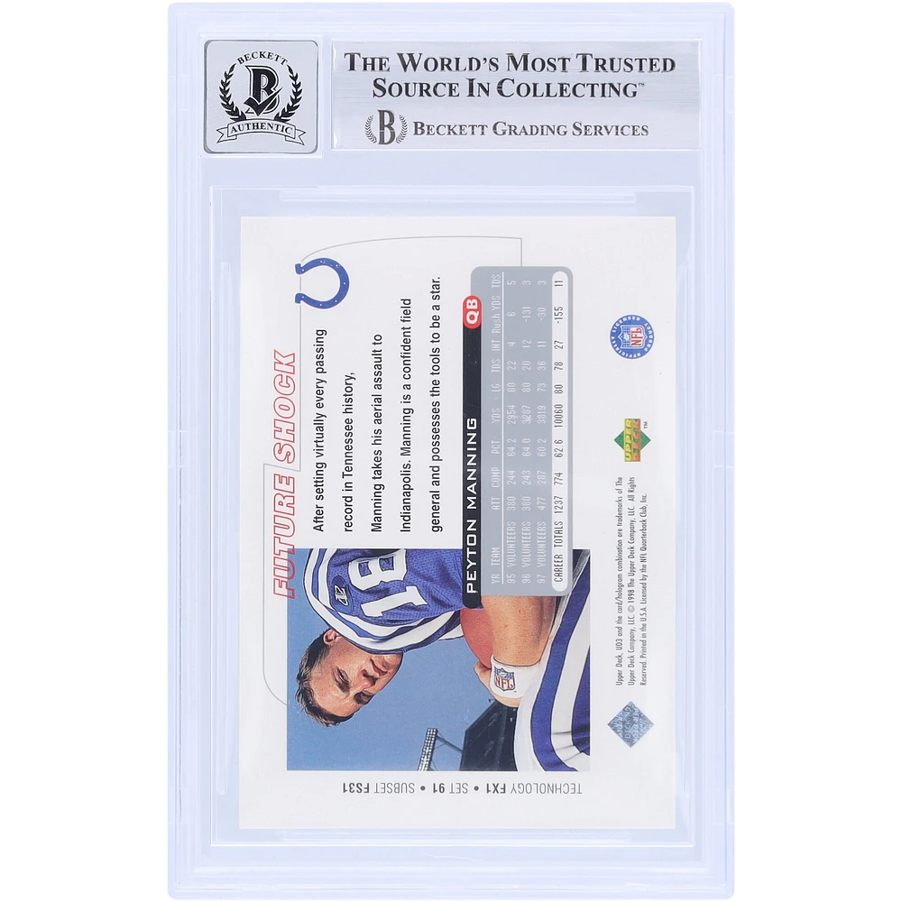 Peyton Manning Indianapolis Colts Autographed 1998 Upper Deck UD3 FF #91 Beckett Fanatics Witnessed Authenticated 10 Rookie Card 