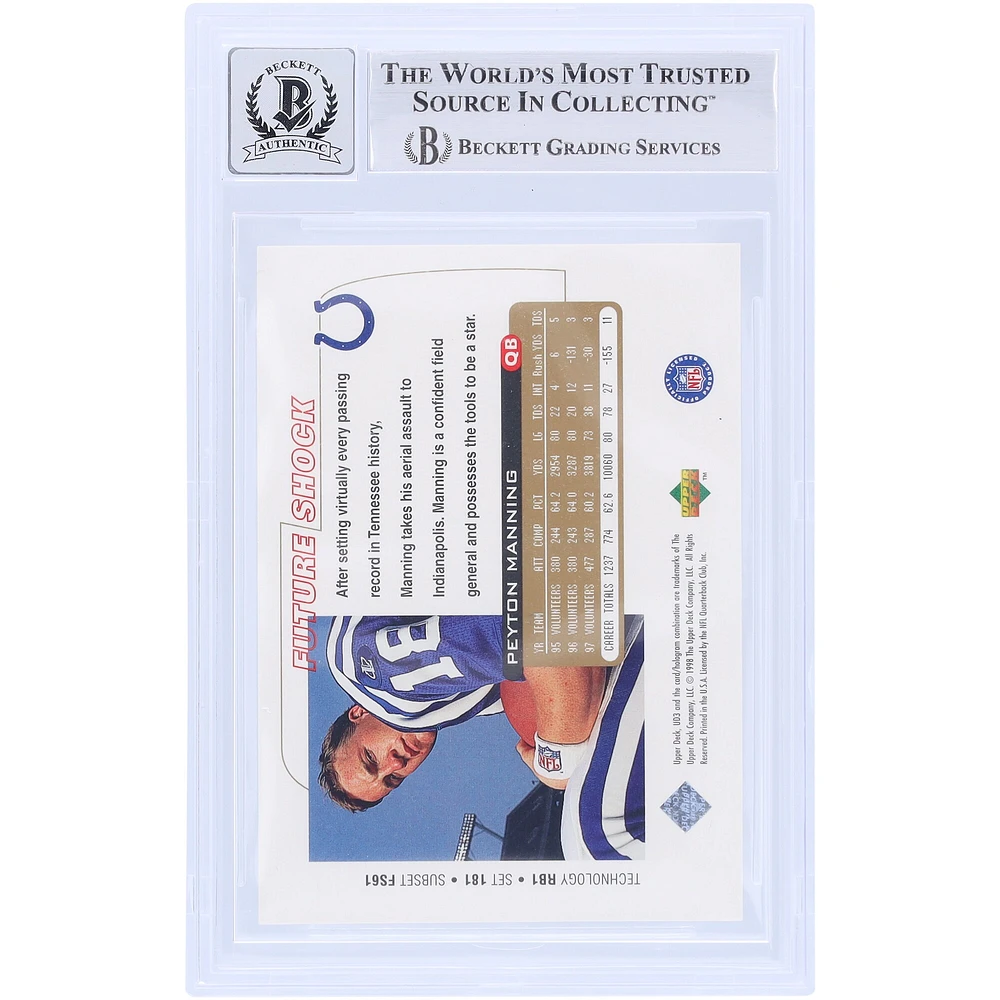Peyton Manning Indianapolis Colts Autographed 1998 Upper Deck UD3 FR #181 Beckett Fanatics Witnessed Authenticated 10 Rookie Card 