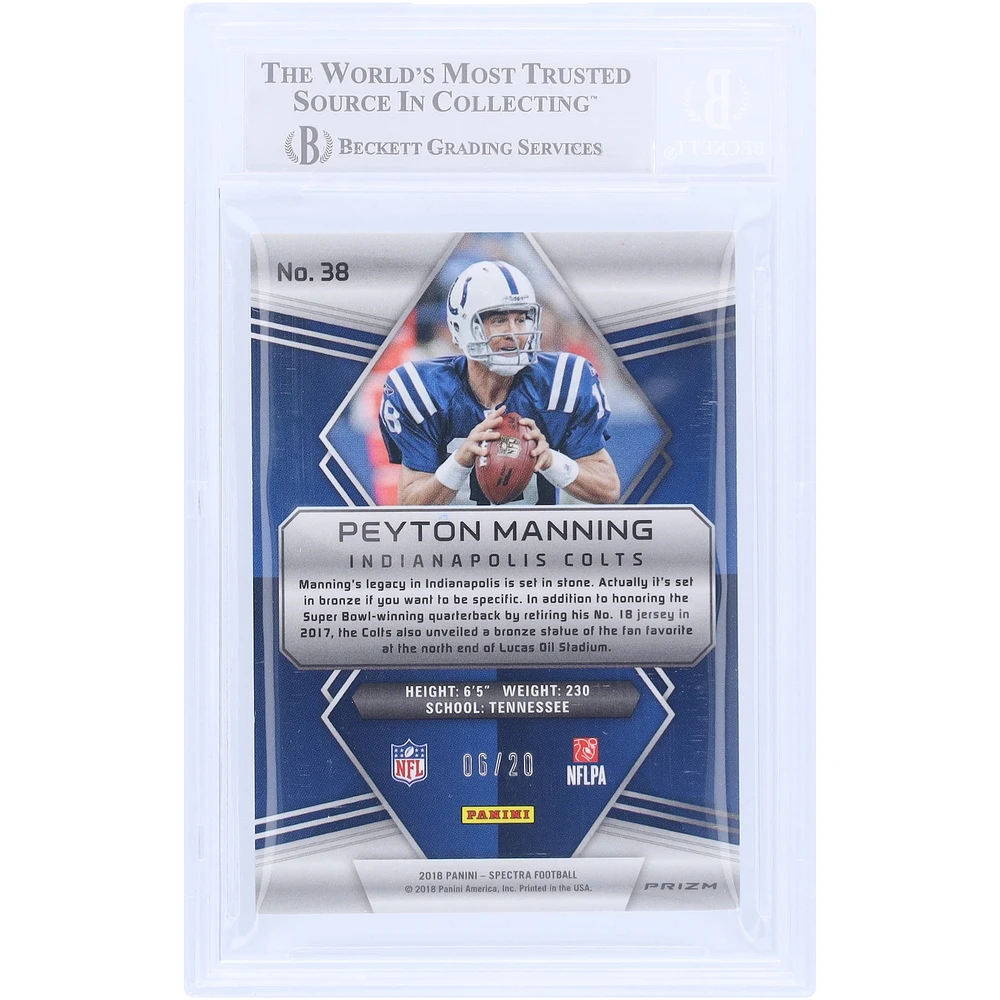 Peyton Manning Indianapolis Colts Autographed 2018 Panini Spectra Neon Pink #38 #6/20 Beckett Fanatics Witnessed Authenticated Card