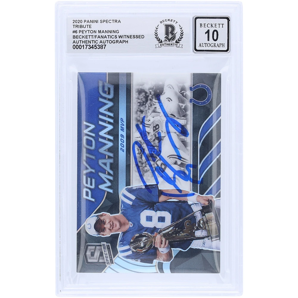 Peyton Manning Indianapolis Colts Autographed 2020 Panini Spectra Tribute 2009 MVP #T-PM6 #/99 Beckett Fanatics Witnessed Authenticated 10 Card 