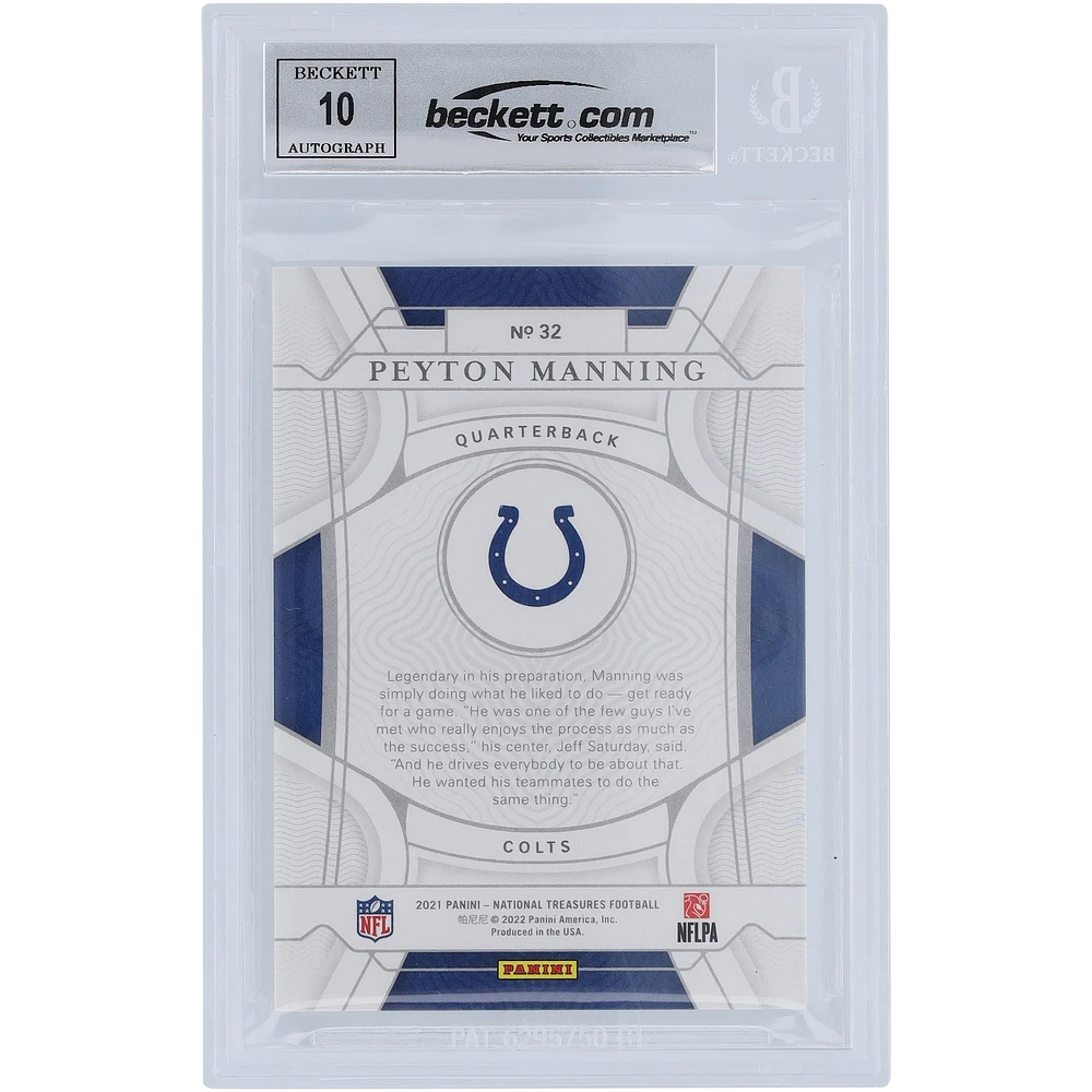 Peyton Manning Indianapolis Colts Autographed 2021 Panini National Treasures #32 #/99 Beckett Fanatics Witnessed Authenticated 10 Card 