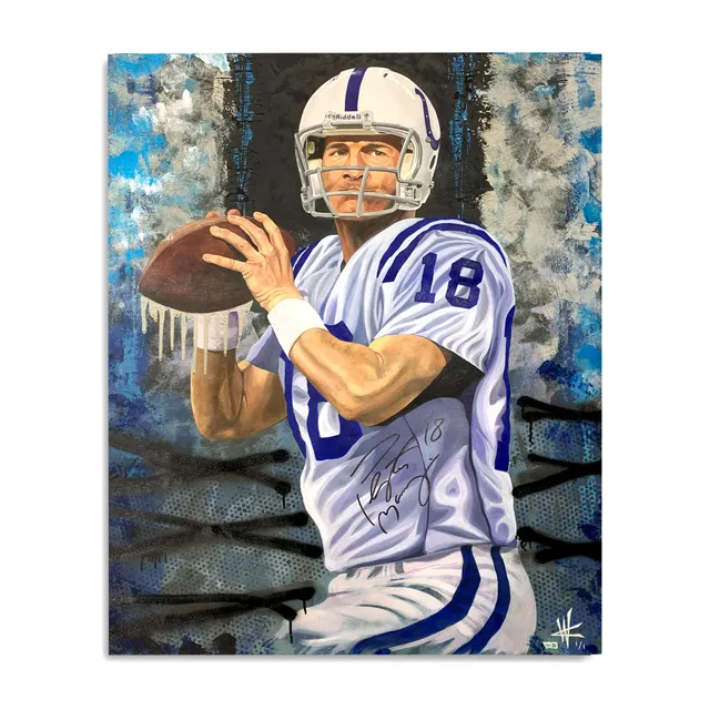 Peyton Manning Denver Broncos x Indianapolis Colts Stretched 30 x 40  Embellished Orange Giclee Canvas by Artist Jordan Spector - Limited Edition  of 1