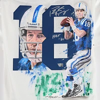 Peyton Manning Indianapolis Colts Autographed White Mitchell & Ness Authentic Jersey with Art by David Arrigo and "HOF 21" Inscription - RG13339424