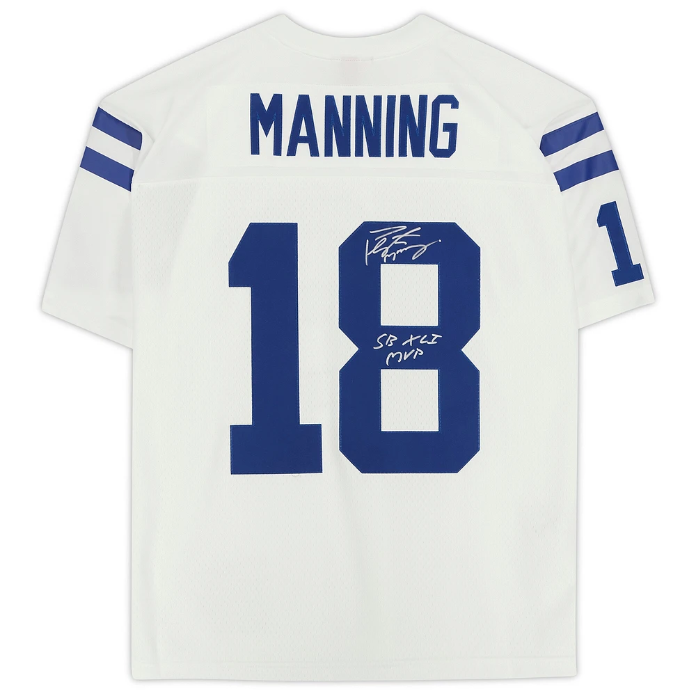 Peyton Manning Indianapolis Colts Autographed White Mitchell & Ness Replica Jersey with "SB XLI MVP" Inscription