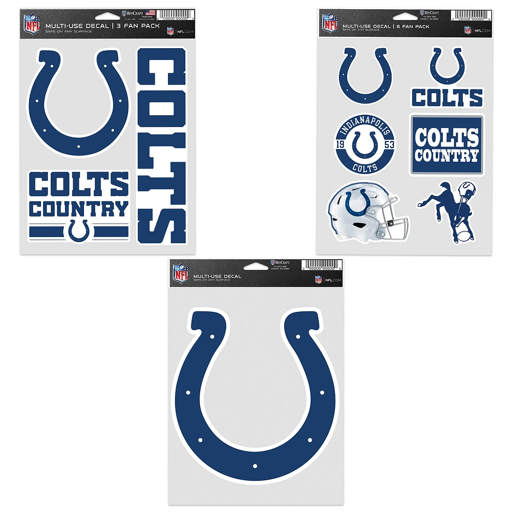 Lot de trois autocollants pour supporters des Indianapolis Colts de WinCraft