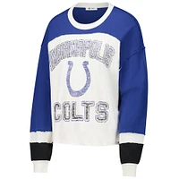 Haut court à manches longues raglan Double Header Curve '47 Cream Indianapolis Colts pour femme