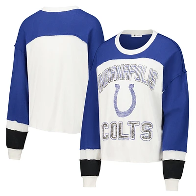 Haut court à manches longues raglan Double Header Curve '47 Cream Indianapolis Colts pour femme