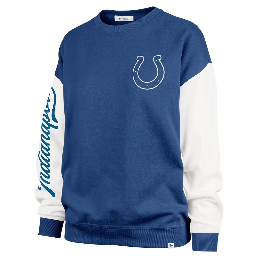 Women's '47  Royal Indianapolis Colts Double Header Rise Andie Pullover Sweatshirt