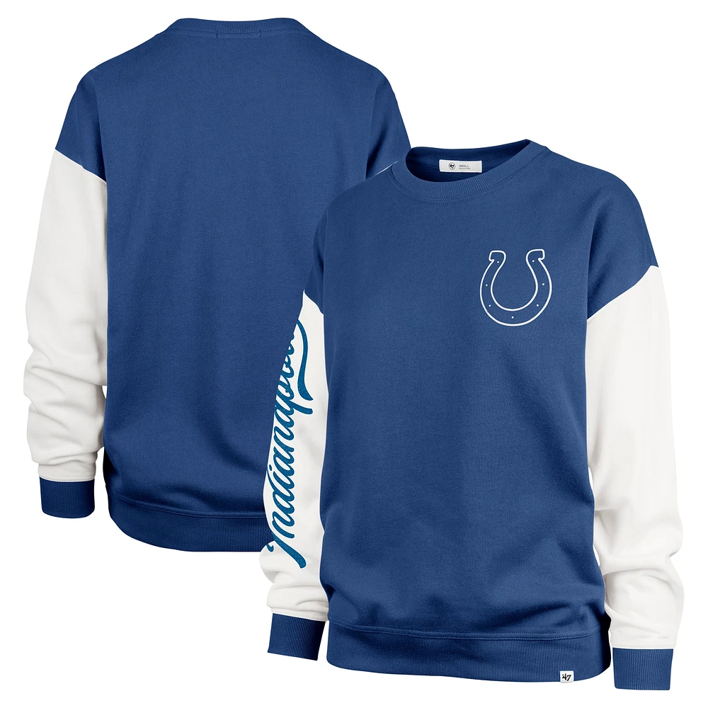 Women's '47  Royal Indianapolis Colts Double Header Rise Andie Pullover Sweatshirt