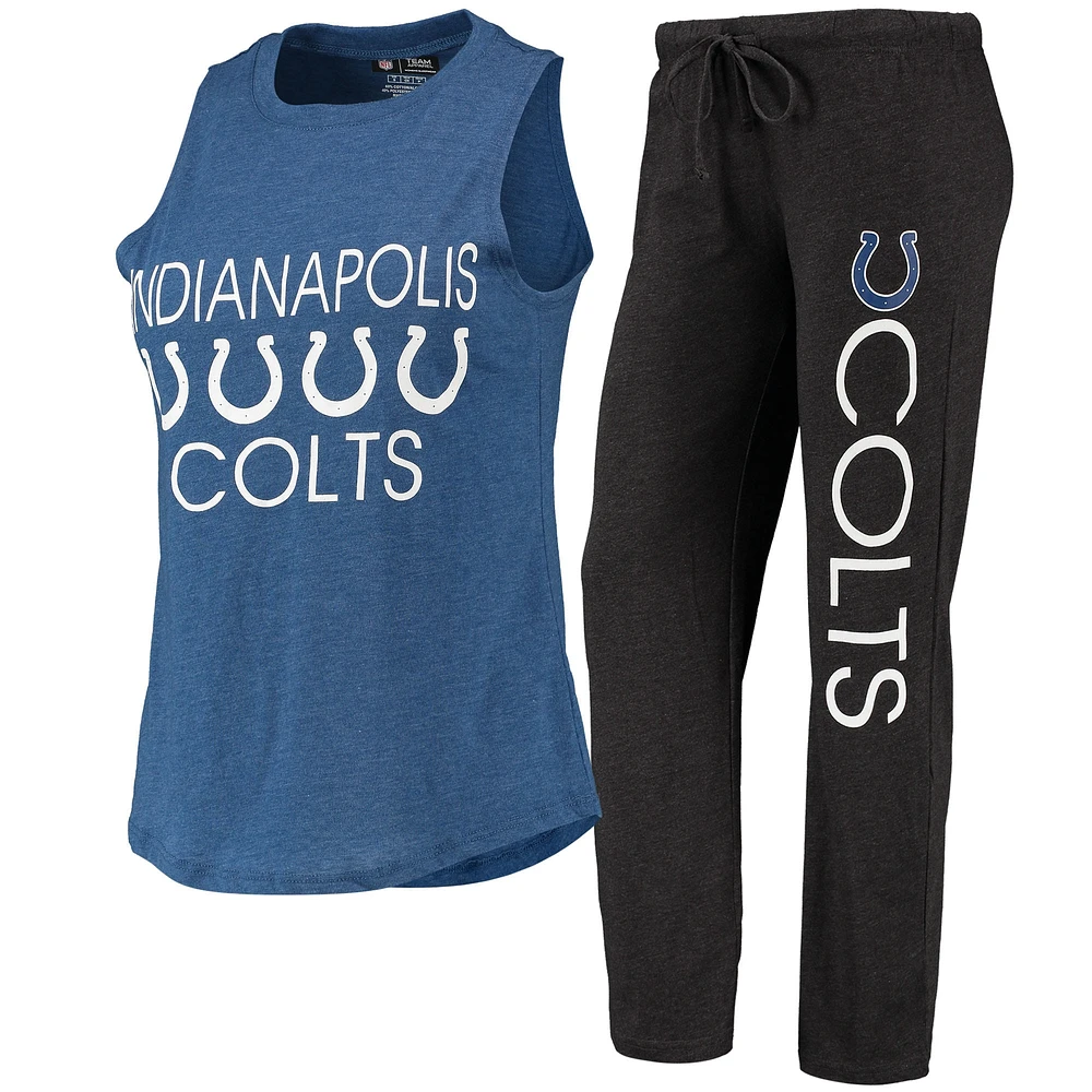 Concepts Sport Ensemble de nuit avec débardeur et pantalon pour femme Noir/Royal Indianapolis Colts