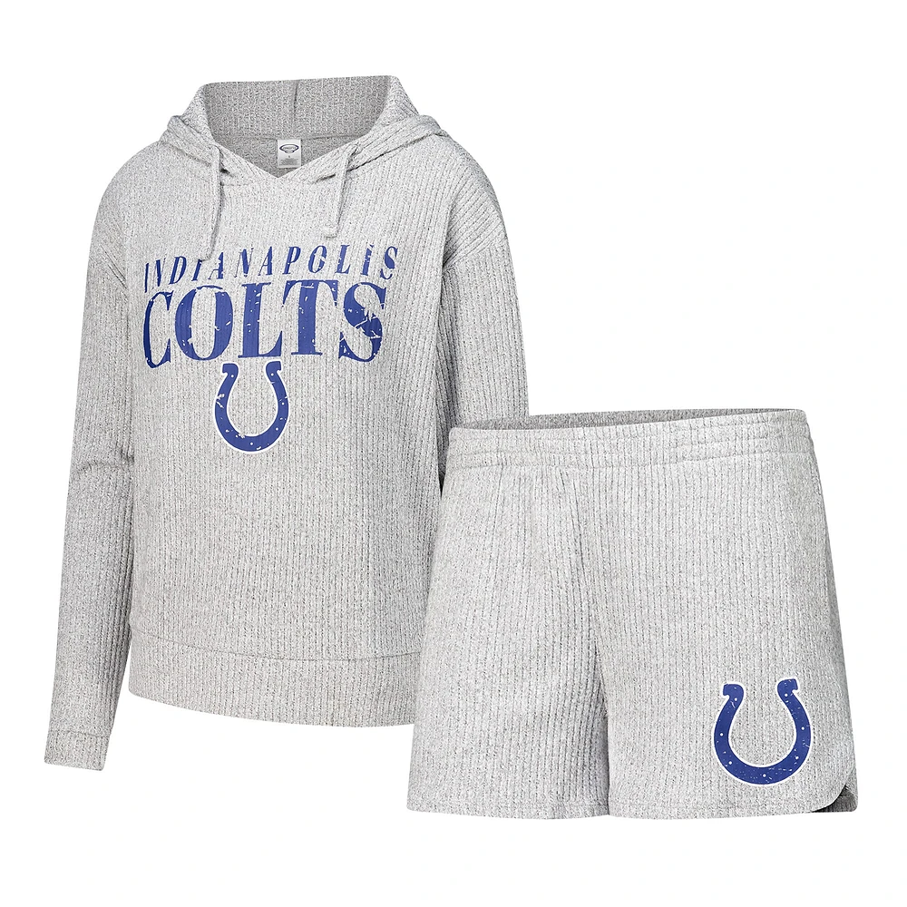 Women's Concepts Sport Gray Indianapolis Colts Juniper Long Sleeve Hoodie T-Shirt & Shorts Set