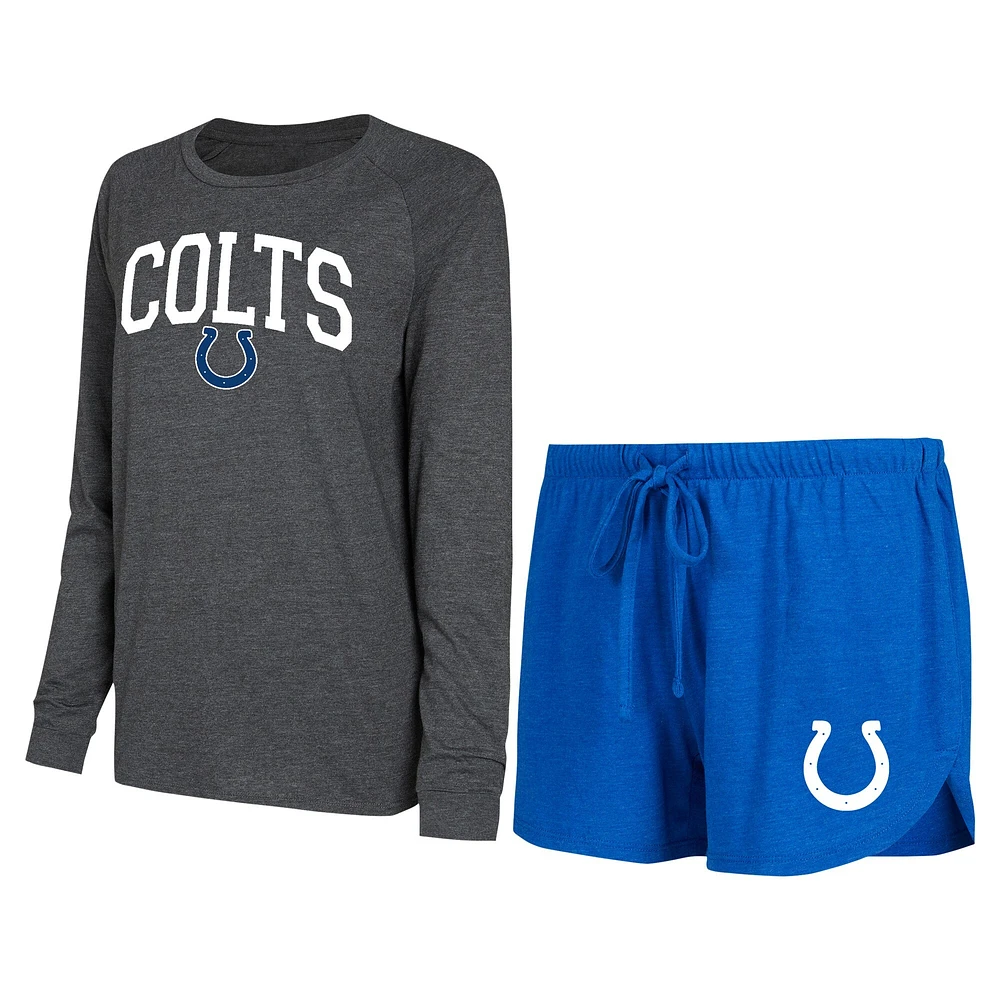 Ensemble de salon Concepts Sport Royal/Noir Indianapolis Colts Raglan T-shirt à manches longues et short pour femmes