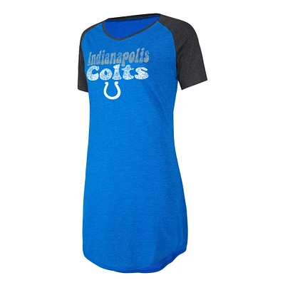 Chemise de nuit Concepts Sport Royal/Noir Indianapolis Colts Raglan à col en V pour femmes