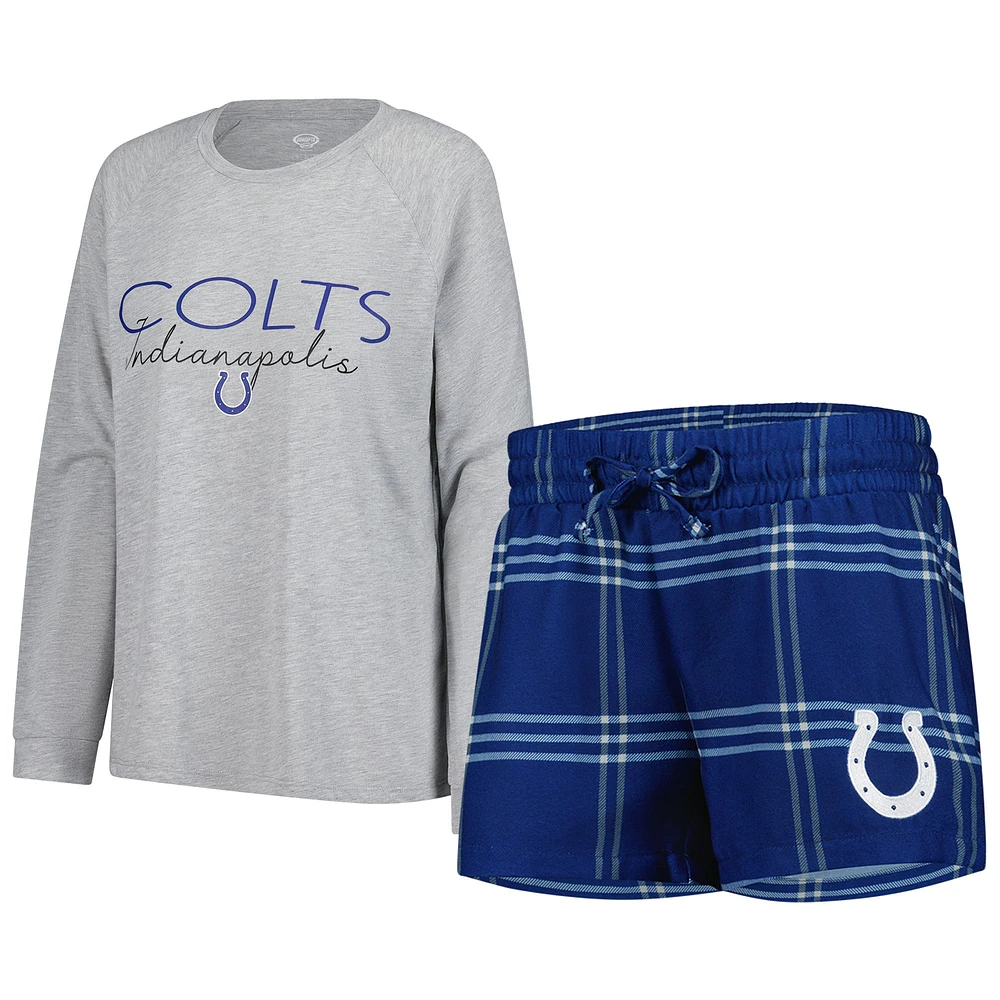 Women's Concepts Sport Royal/Gray Indianapolis Colts Petition Raglan Long Sleeve T-Shirt and Shorts Set