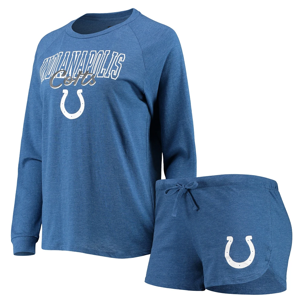 Women's Concepts Sport Royal Indianapolis Colts Meter Knit Long Sleeve Raglan Top & Shorts Sleep Set