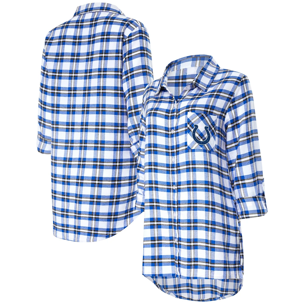 Women's Concepts Sport Royal Indianapolis Colts Sienna Plaid Full-Button Long Sleeve Nightshirt