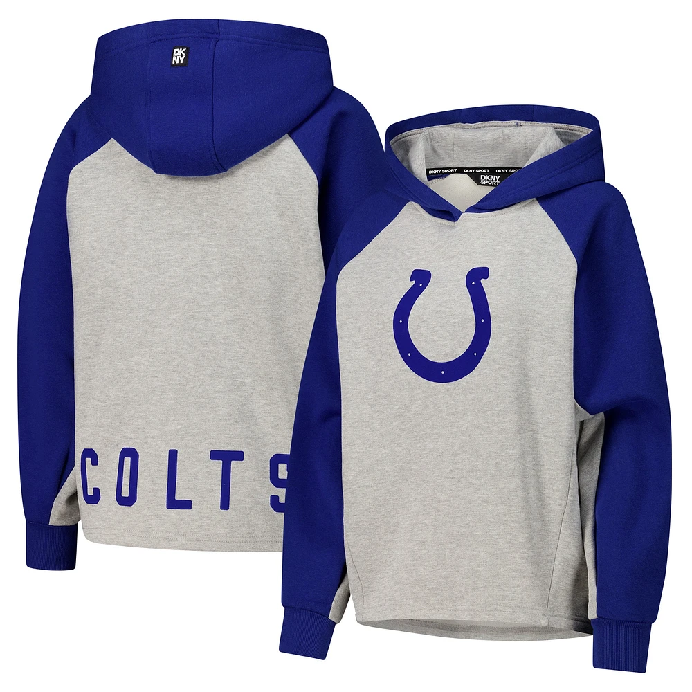 Women's DKNY Sport Gray/Royal Indianapolis Colts Joy Cropped Raglan Pullover Hoodie