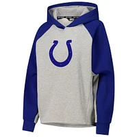 Sweat à capuche court raglan DKNY Sport gris/bleu royal pour femme Indianapolis Colts Joy