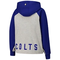 Sweat à capuche court raglan DKNY Sport gris/bleu royal pour femme Indianapolis Colts Joy