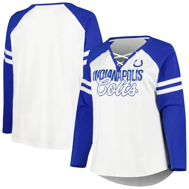 Lids Indianapolis Colts Fanatics Branded Women's Plus True to Form Lace-Up  V-Neck Raglan Long Sleeve T-Shirt - Royal/White