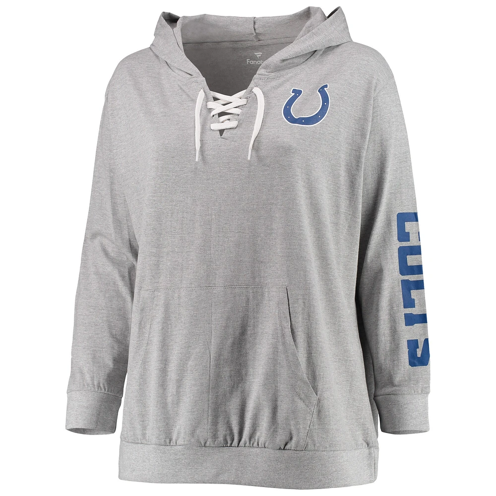 Women's Fanatics Heathered Gray Indianapolis Colts Plus Lace-Up Pullover Hoodie