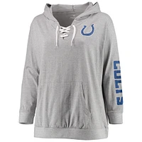 Women's Fanatics Heathered Gray Indianapolis Colts Plus Lace-Up Pullover Hoodie