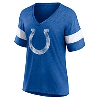 T-shirt à col en V mélange de trois couleurs chiné bleu royal/blanc des Indianapolis Colts pour femme