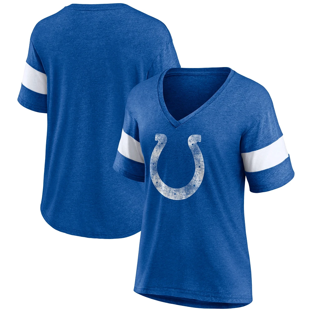 T-shirt à col en V mélange de trois couleurs chiné bleu royal/blanc des Indianapolis Colts pour femme