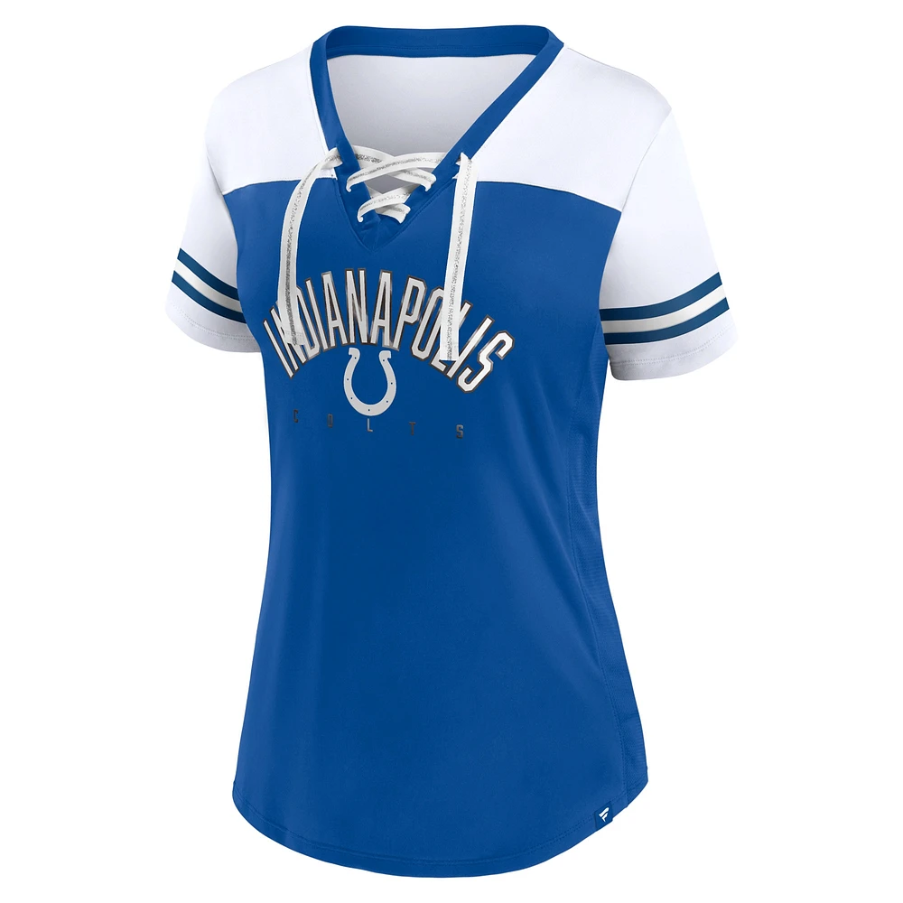 T-shirt en jersey à lacets Fanatics Royal/White Indianapolis Colts Blitz & Glam pour femmes