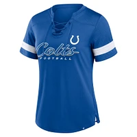 Women's Fanatics Royal Indianapolis Colts Play Script Lace-Up T-Shirt