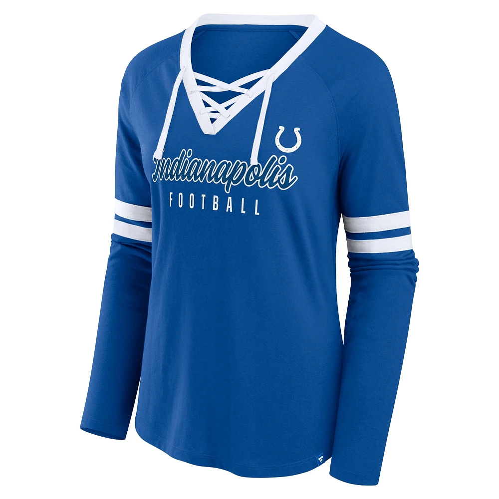 Women's Fanatics Royal Indianapolis Colts Won and Done Lace-Up Long Sleeve Fashion Top