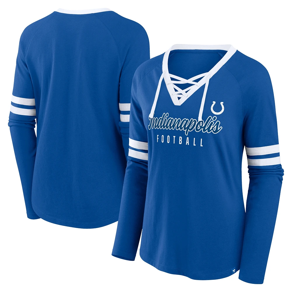 Haut tendance à manches longues lacets Fanatics Royal Indianapolis Colts Won and Done pour femmes