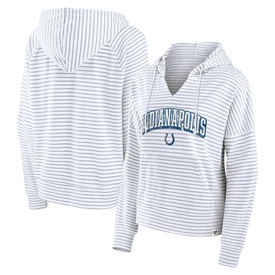 Sweat à capuche rayé col cranté pour femmes Fanatics blanc/gris Indianapolis Colts