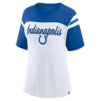 Haut court tendance fanatique blanc/bleu royal Indianapolis Colts Cheer Chant pour femme