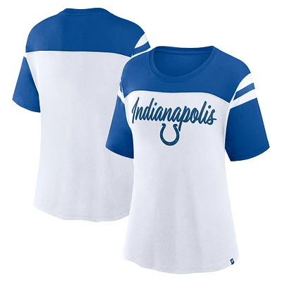 Haut court tendance fanatique blanc/bleu royal Indianapolis Colts Cheer Chant pour femme