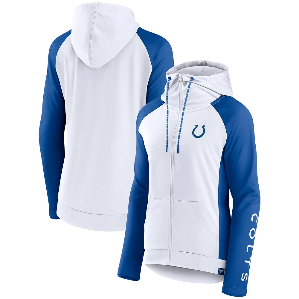 Veste à capuche légère raglan entièrement zippée pour femmes Fanatics blanc/Royal Indianapolis Colts End Around