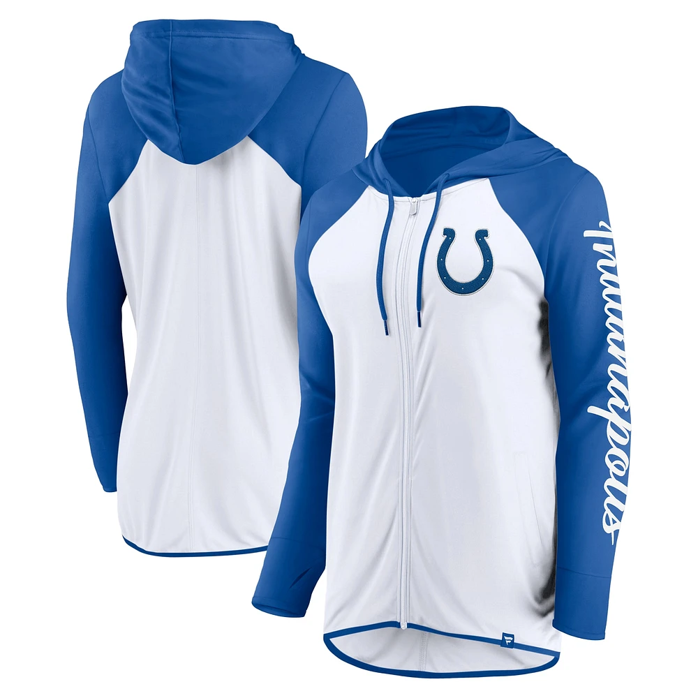 Sweat à capuche zippé pour femme Fanatics blanc/bleu royal avec inscription Indianapolis Colts