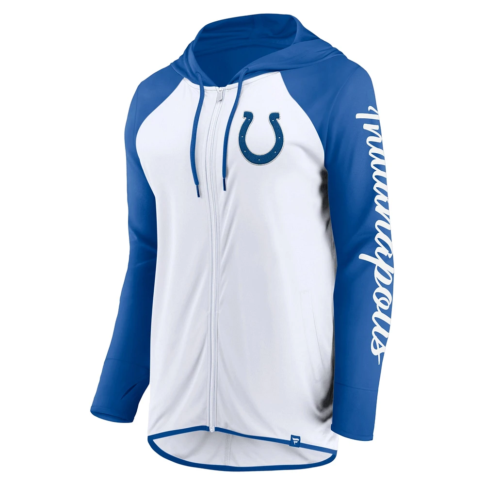 Sweat à capuche zippé pour femme Fanatics blanc/bleu royal avec inscription Indianapolis Colts